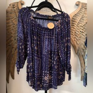 Renee C blouse navy print .